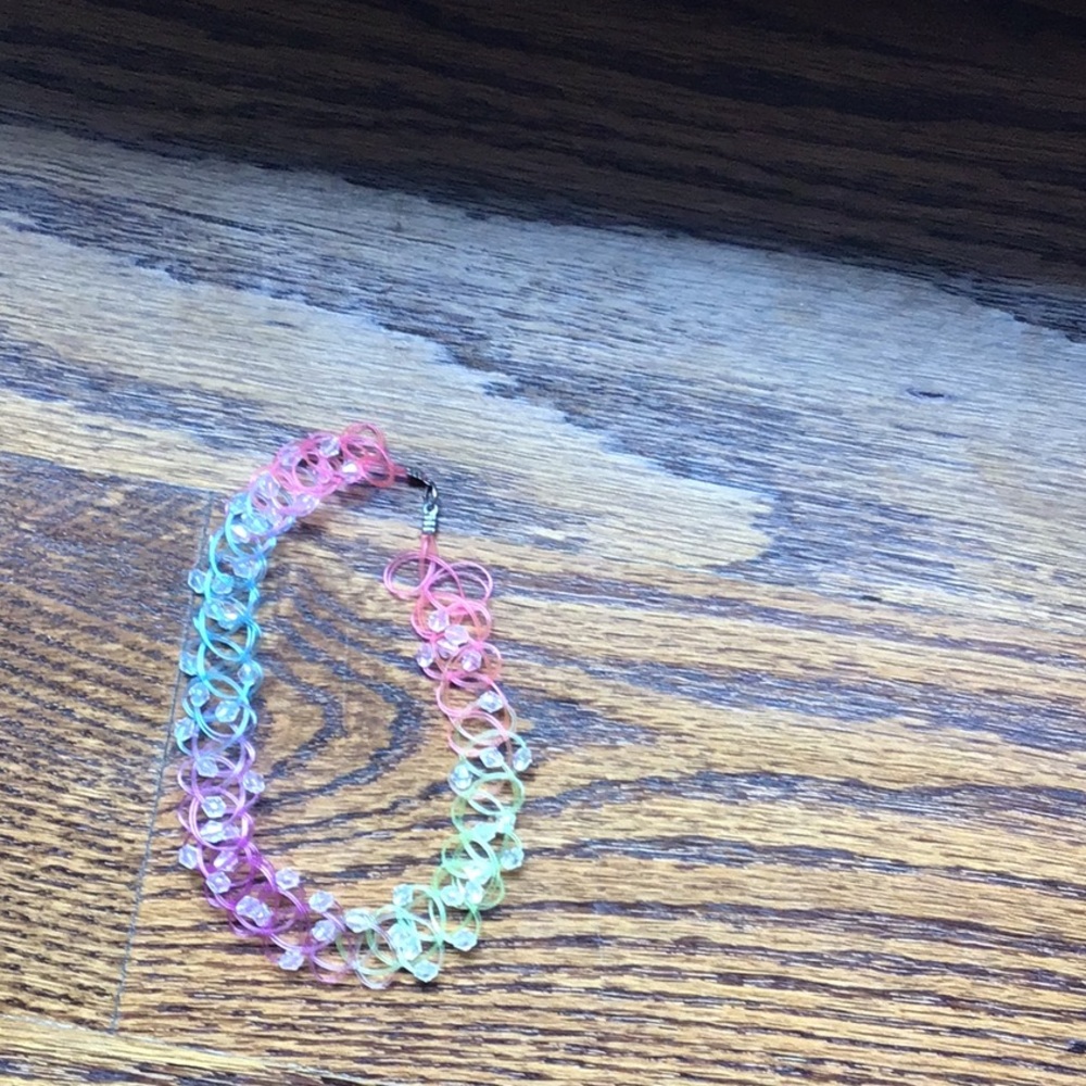 Super stretchy, choker, necklace, rainbow colored with gems